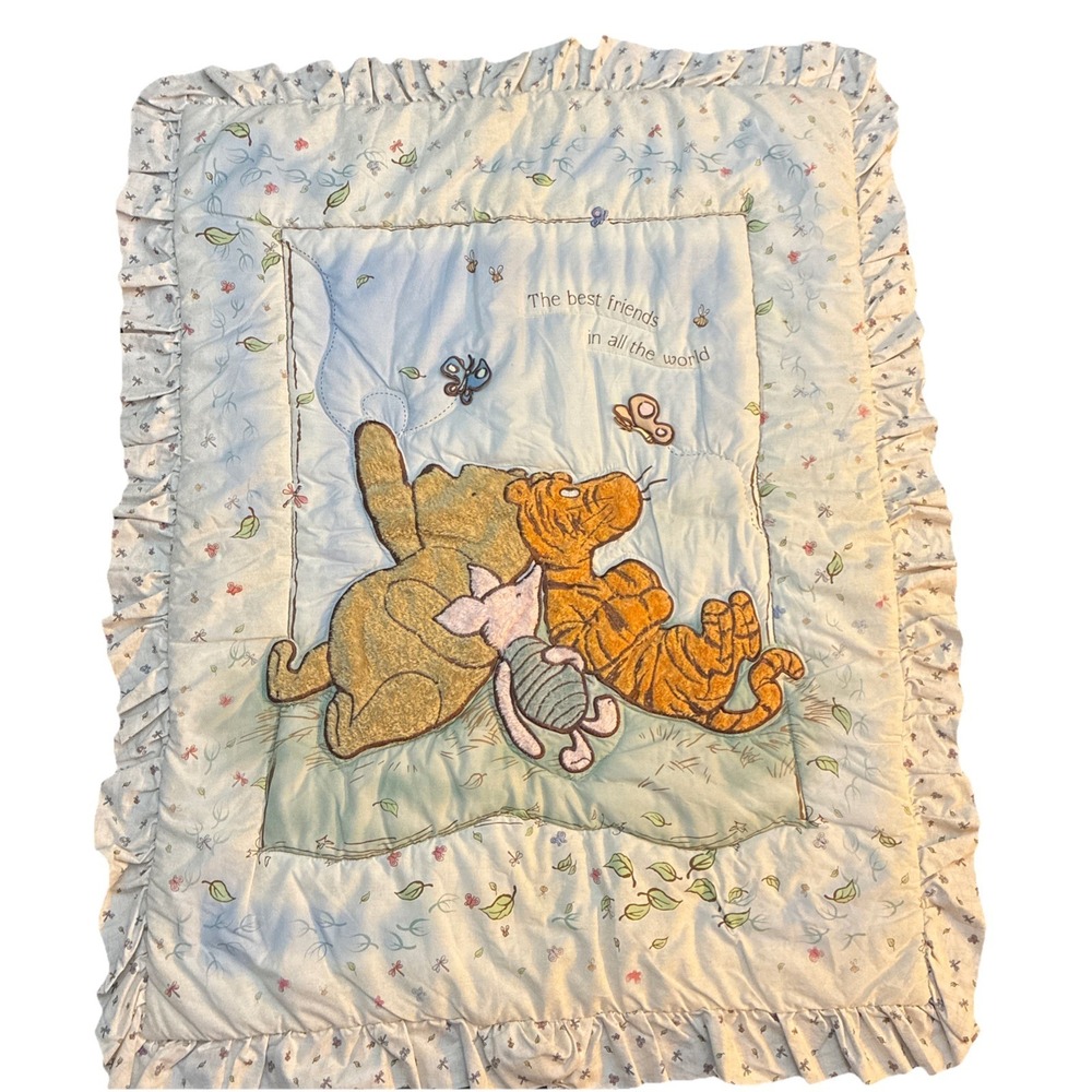 VTG Disney Classic Winnie the Pooh Crib Comforter Blanket 4x3 & Curtains Set - Picture 2 of 9